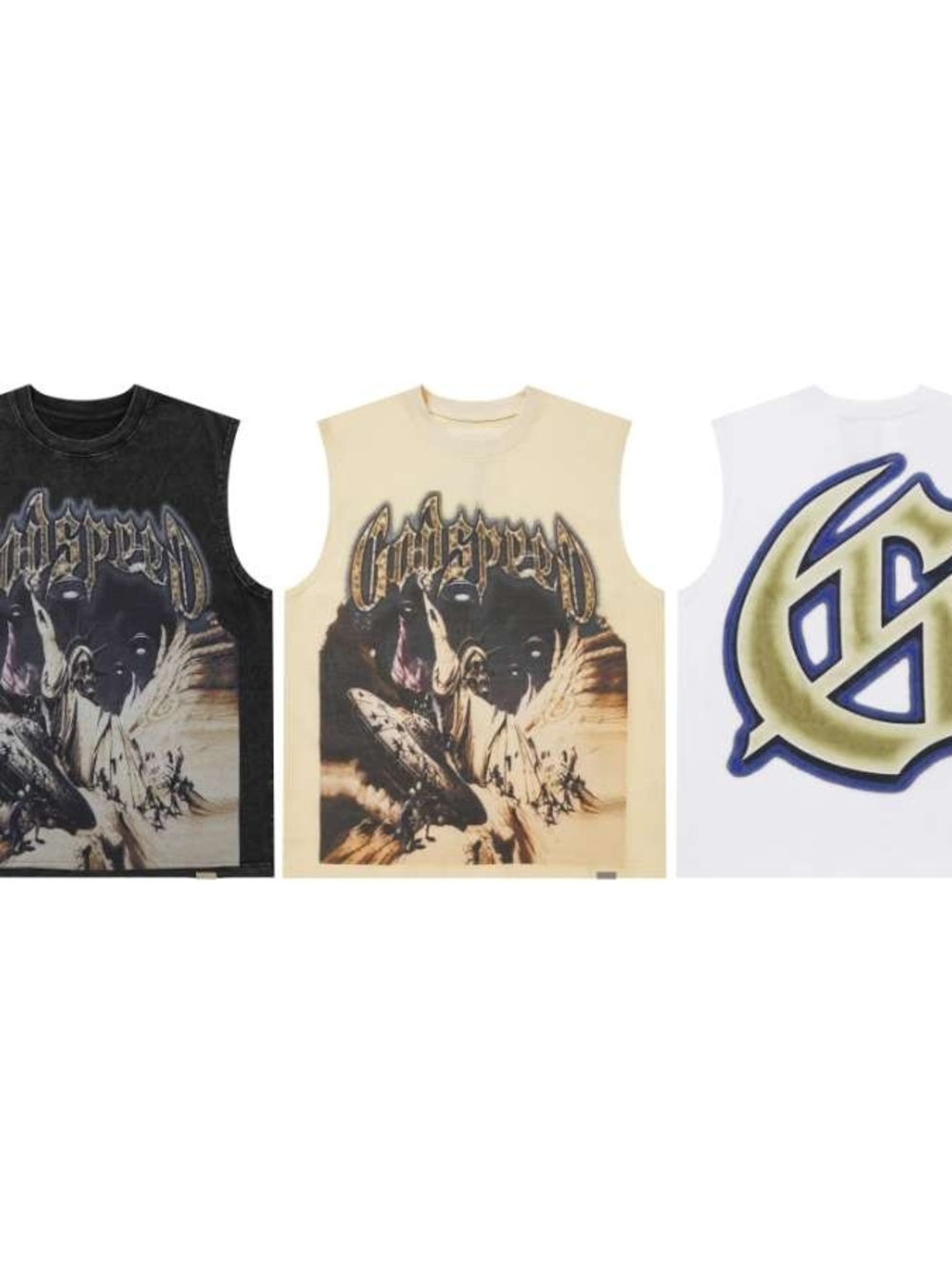 GODSPEED Mens Graphic Muscle Tee - Black/Cream/White